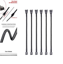 PWM Fan Extension Cable 6 Pack 4 Pin Male to Female 26cm Braided Nylon Sleeved