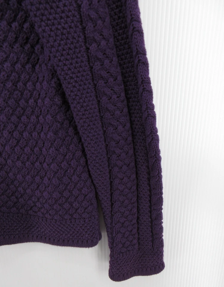 Suéter LL Bean Mujer Pequeño Cárdigan Púrpura Pescador Cable Tejido Banda Cuello * Foto 3 de 4