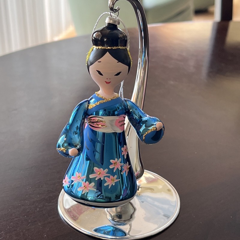 Vtg. De Carlini Glass Christmas Ornament GEISHA GIRL  - Made in Italy