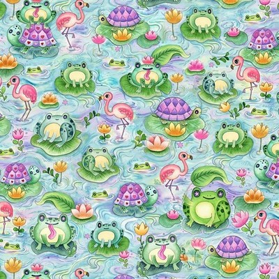 Patchwork Sewing Quilting Fabric Pondside Pals Frogs 50x55cm FQ