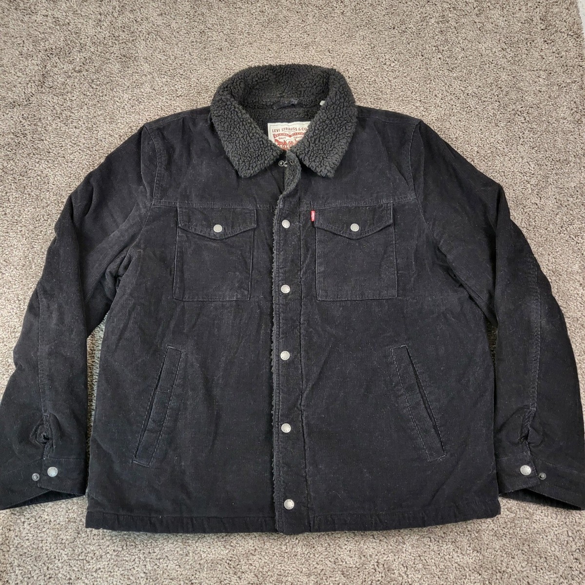 Levi's Men's Black Corduroy Sherpa Trucker Jacket XL Zip Snap