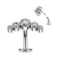 Titanium Threadless Floating Belly Button Ring With 5 Round Bezel CZ