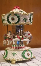 Collections Etc.  Christmas Holiday Carousel Music Box - WORKS!