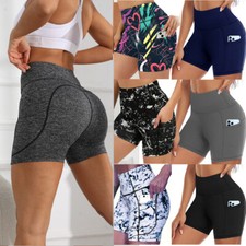 Women's Yoga Fitness Dance Cycling Shorts Pockets Stretchy Compression Hot Pants