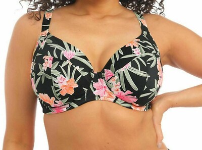 Elomi Dark Tropics Bikini Oberteil Gr.36E Schwarz Multi Bügel Plunge BH 800102