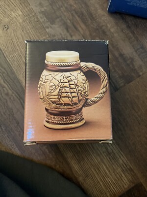 Vintage Avon Tall Ships mini Ceramic Stein Ceramarte Made in Brazil w/ Box