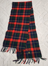 Polo Ralph Lauren 100 Lambswool Plaid Fringe Scarf Made In Scotland