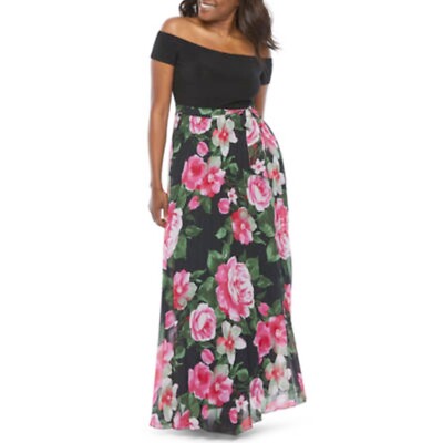 premier amour off the shoulder floral maxi dress Sheath Dress Sleeveless Floral Premier Amour Off The Shoulder Floral Maxi Dress Plus Size Floral-Print