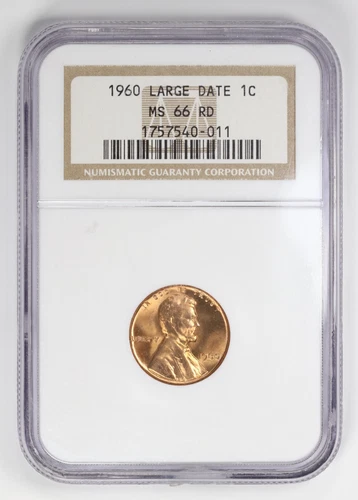 1960 Lincoln Memorial Cent Large Date 1C NGC MS66 RD