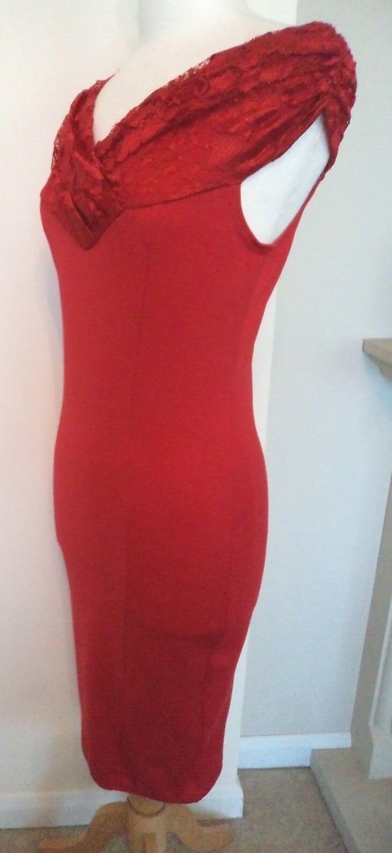 Jessica Wright for Lipsy Red Lace Bodycon Dress 12 BNWT UK