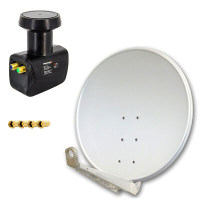 DELUXE100 SAT Anlage 100cm Alu Grau Twin LNB 2 Teilnehmer Sky Full HD 3D TV Set