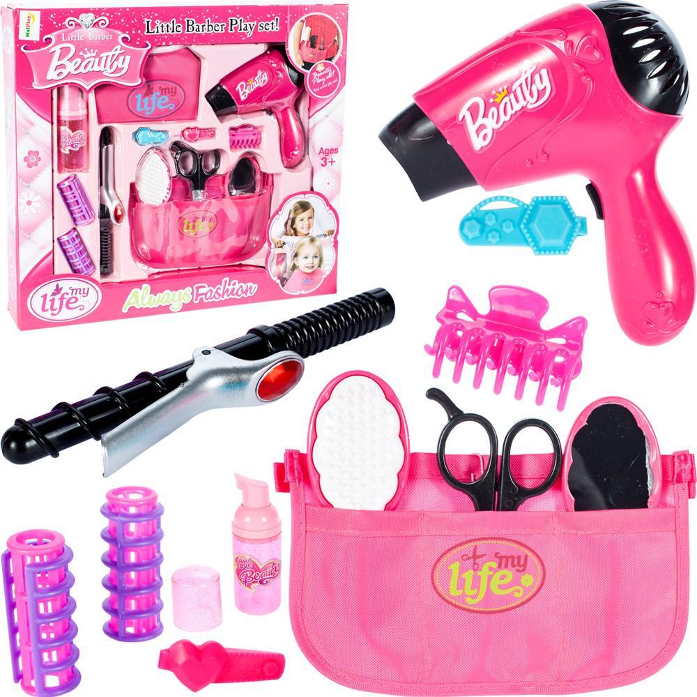 MalPlay Friseur Rollenspiel-Set Friseursalon 11 Elemente Haartrockner Lockenstab