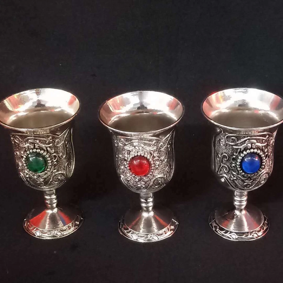 Copa de plata tibetana de China de 3 piezas artesanías adornos de copa de vino colección de tazas de ágata Foto 3 de 4