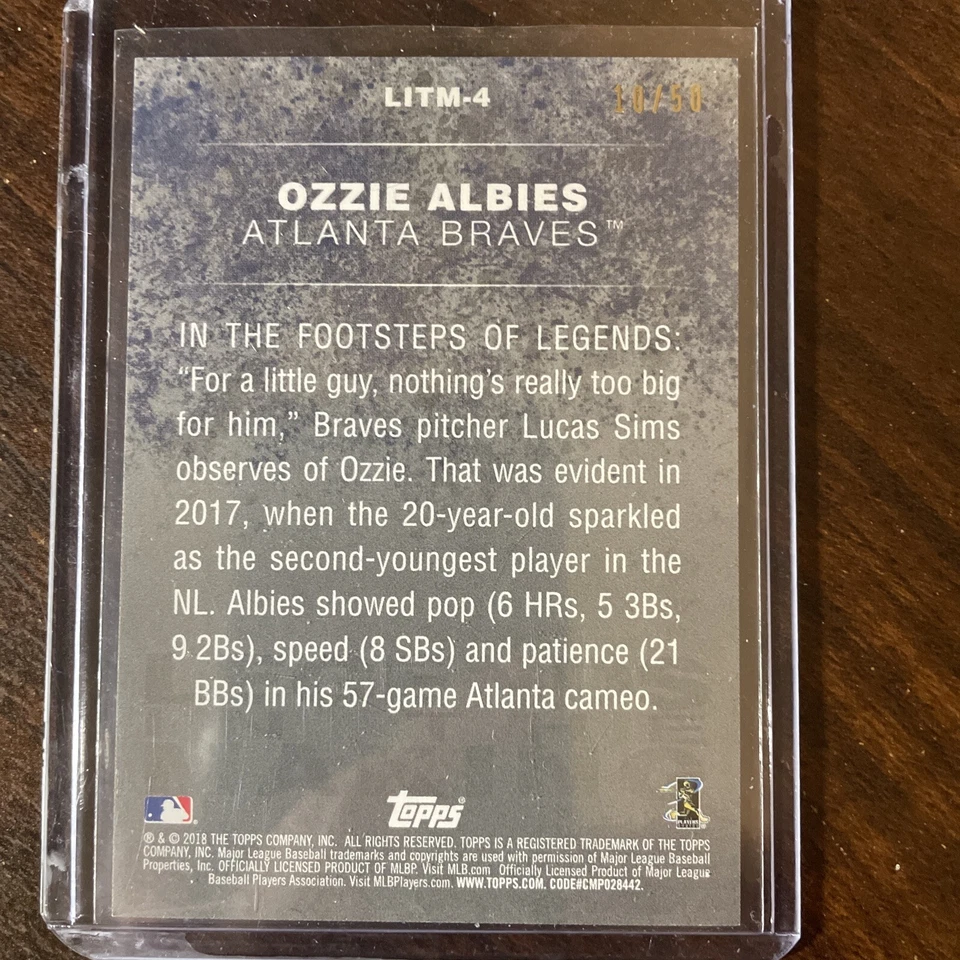 2018 Topps Legends in the Making Gold 10/50 Ozzie Albies Rookie Card RC - Image 2 of 4
