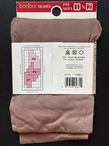NEW VTG BONJOUR LYCRA TIGHTS MATTE OPAQUE MICROFIBER PANTYHOSE CAMEL BROWN*S/M - Picture 2 of 3