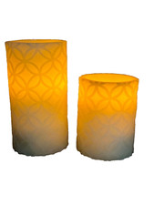 Lot 2 Amazing Flameless Candle Pillar Carved 4"  6" LED w/ Timer Flicker Light