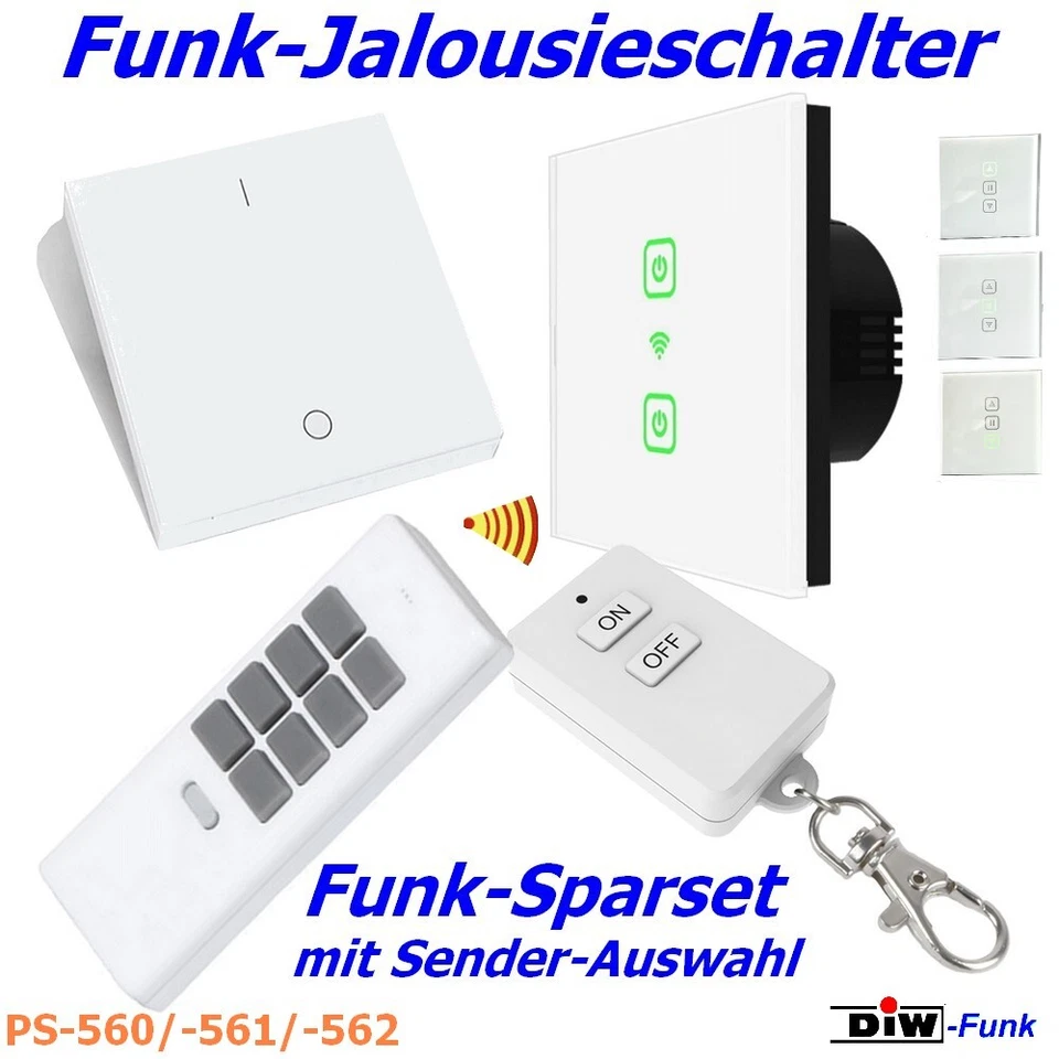 DIW-FUNK PS-56x SPARSET Glas-Touch Rollo Jalousie Schalter mit Funk-Sender-AUSWAHL