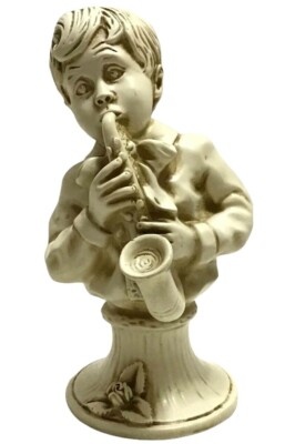 1971 Universal Statuary Jazz Boy Playing Sax Statue Bust 136B Signed Kendrick