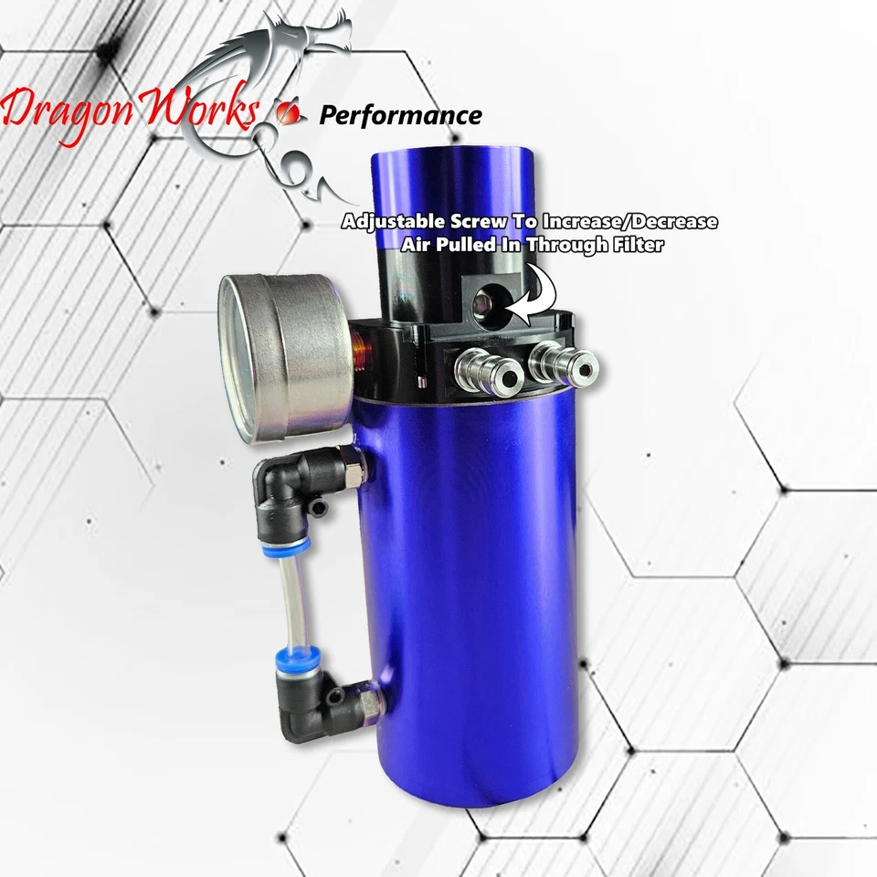 Oil Catch Can Baffled Tank Breather Universal Blue with Gauge Fits Fiat - Image 4 of 4
