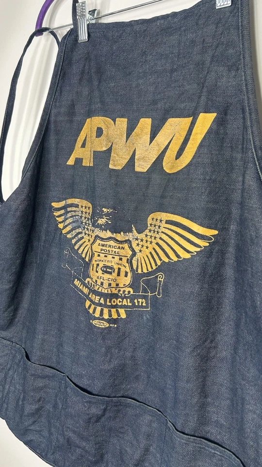 Vtg APWU Mail Handlers Denim Apron ONE SIZE Blue Jean Postal Workers Union Miami - Image 4 of 4
