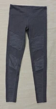ALO Womens Sz S/M Gray Moto Full Length Athletic Yoga Mesh Ribbed Leggings EXC