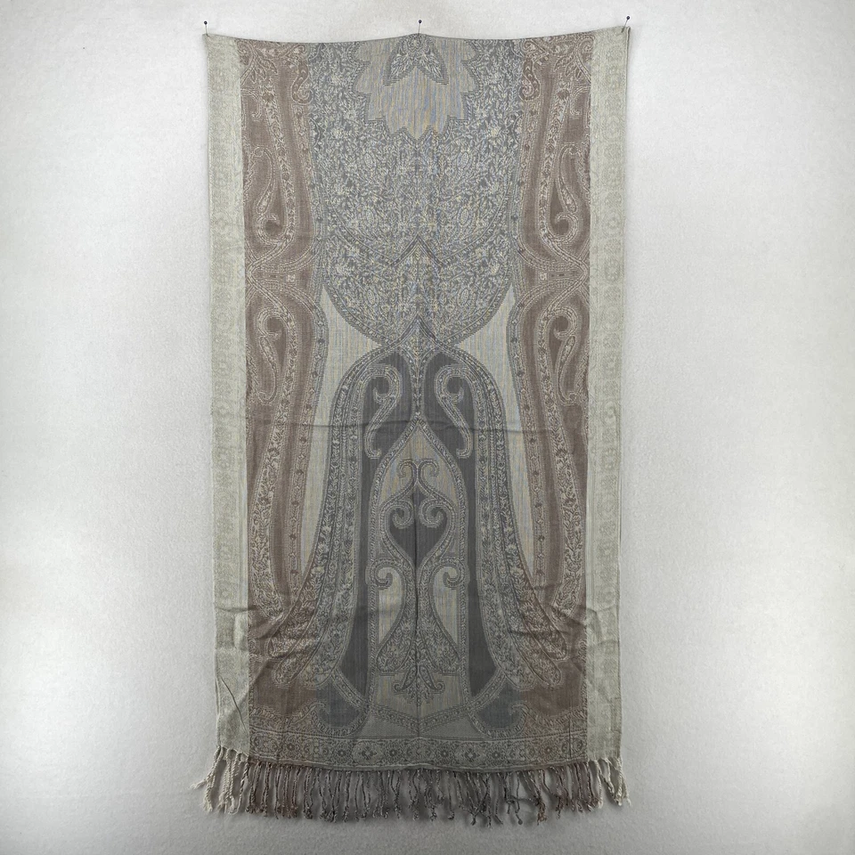 COLLECTION EIGHTEEN 围巾女式 OS 佩斯利波西米亚条纹裹身矩形米色 — 第 4/4 张图片