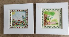 SET 2 8" x 8" Vintage BABY NURSERY Ceramic Tile Framed Art ELEPHANT TEDDY BEAR