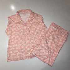 Garnet Hill Green Cotton Pajama Set Womens Small Organic Cotton Pink AOP