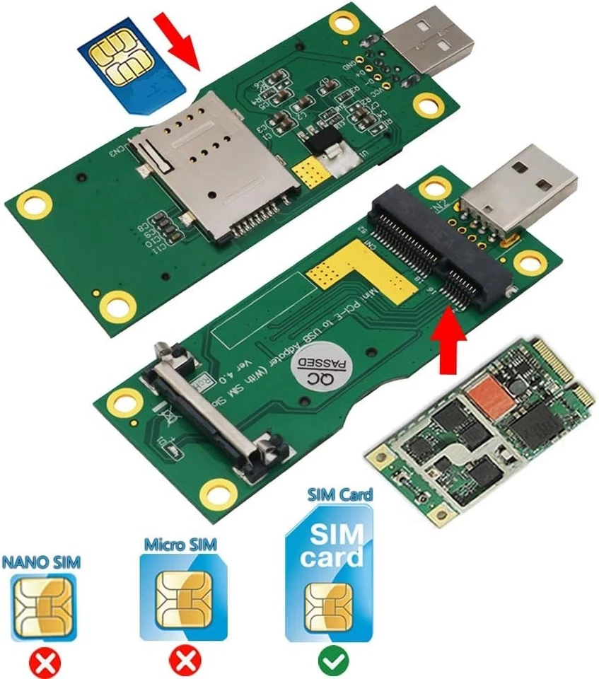 Adaptador Mini PCI-E a USB con Ranura SIM para Tarjetas de Red 3G/4G Compatible con PC Foto 3 de 4