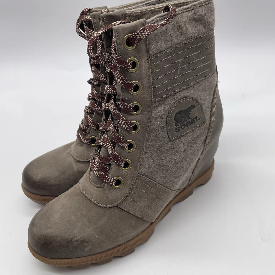 Sorel Lexie Womens Size 8 Khaki II Leather Hidden Wedge Ankle Bootie Boots - Image 2 of 4