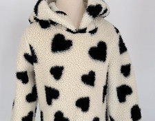 Harper Canyon Sherpa Hoodie Size 3 Girls Black Cream Pullover Jacket Heart Print