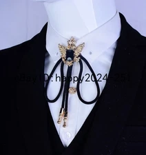 Mens Bolo Tie Vintage Western Cowboy Double Eagle Crown  Alloy Necklace Wedding