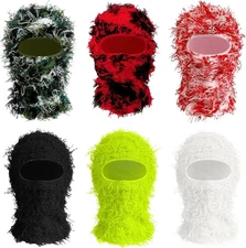 Distressed Fuzzy Knitted Ski Mask Winter Balaclava Windproof Cool Full Face Mask