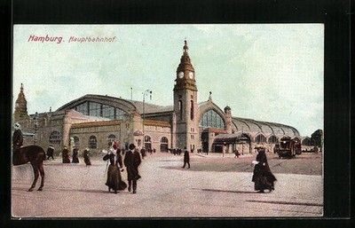 Hamburg-St.Georg, Passanten vor dem Hauptbahnhof, Ansichtskarte 