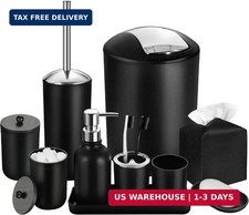 Black Bathroom Accessories Set, 10Pcs Bathroom Accessory Set with Trash Can, Soa