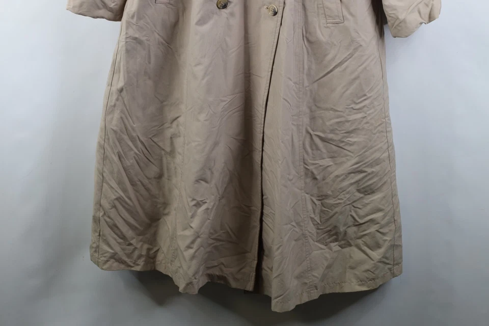 Vintage 70s 80s Orvis Womens 12 Distressed Lined Belted Trench Coat Jacket Beige - Image 4 of 4