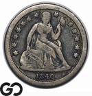 1840 Seated Liberty Dime, W/Drapery, *Tough Date* F++/VF