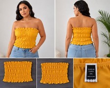 SHEIN Curve Women's Yellow Smocked Off Shoulder Mini Dress Size 2XL