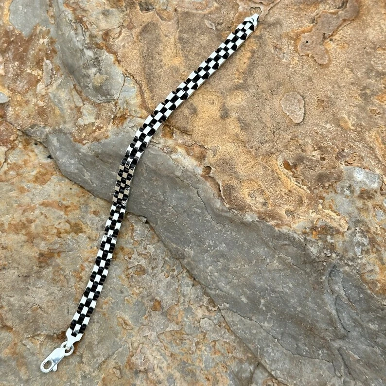 Mens Silver Thin Link Chain Bracelet Elegant Oxidized 925 Sterling Gift For Him - Image 2 of 4