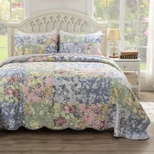 Greenland Home Emma Vintage Style Quilt Set 3-Piece Full/Queen Gray