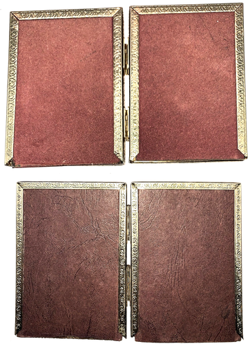 Lot 7 Vtg Small Ornate Gold Metal Brass Embossed Picture Photo Frames 6 Bi-Fold - Picture 9 of 16