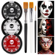 Goth White Foundation Black Red Face Body Paint for Halloween Makeup, Face