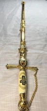Vintage Masonic Knights Templar Sword w/ Scabbard – Gold Plated Cross Freemason