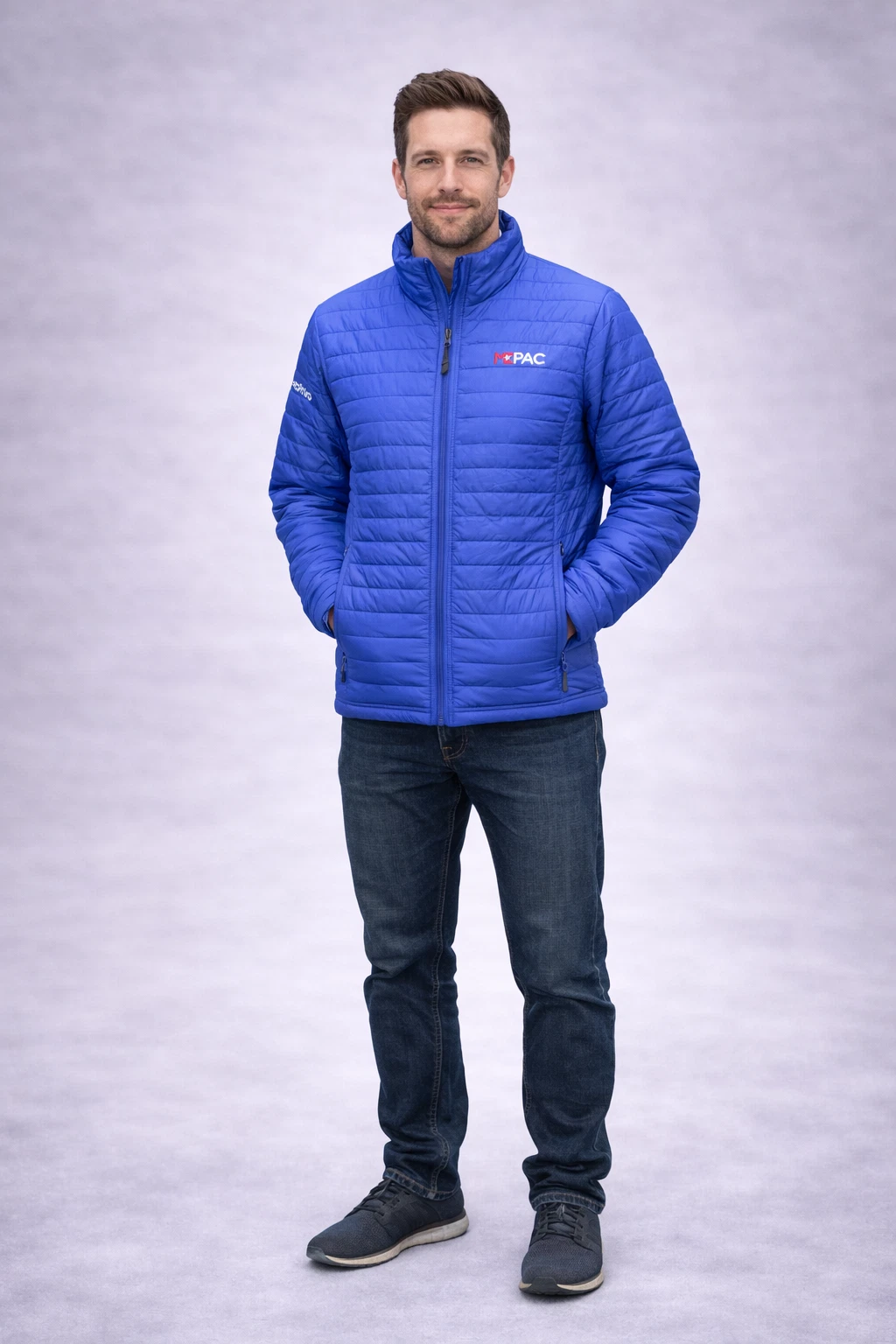 Port Authority Quilted Puffer Jacket Men’s Large Blue Full Zip Logo Insulated