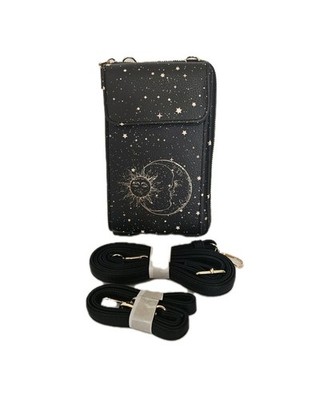 Women's Leather Crossbody Bag Cell Phone Purse Wallet Celestial Whimsigoth 
