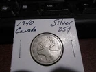 Canada 1940 - 25 Cent Quarter Canadian Coin - 80% Silver