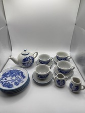 Vintage Miniature Blue Willow Ceramic Child's Tea Set, 16 Pieces