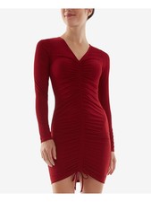 BCX DRESS Womens Short Dress Red Tie Adjustable Ruching Center Front Juniors S