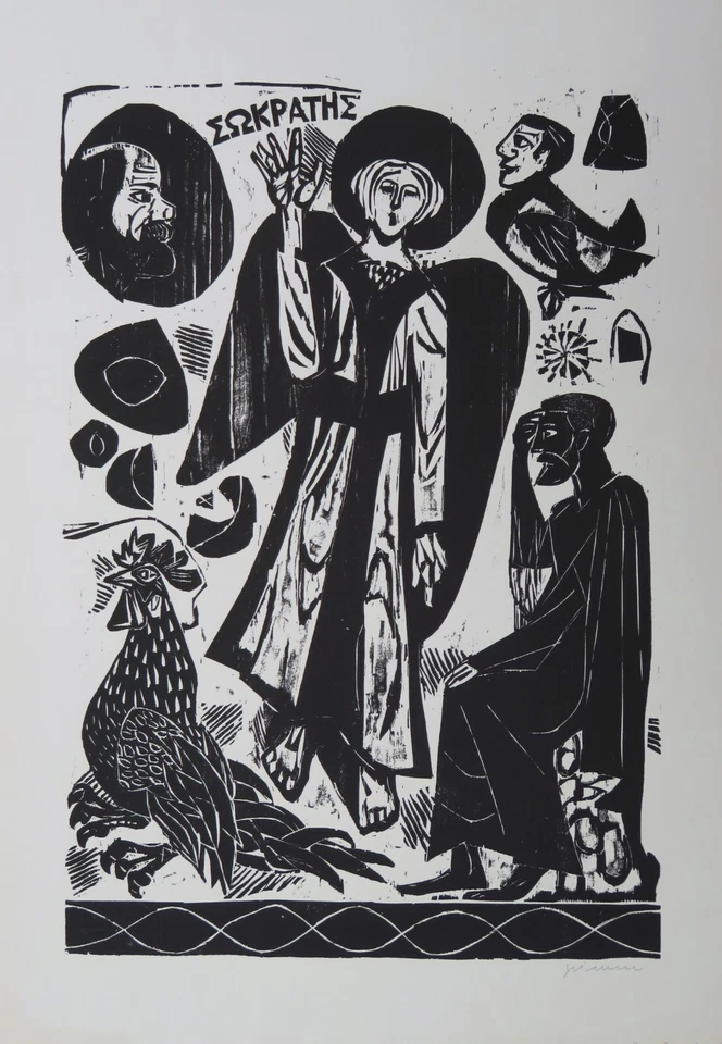 Seltene WILLEM GRIMM Orig GRAFIK Sokrates Phaidon Platon SIGNIERT