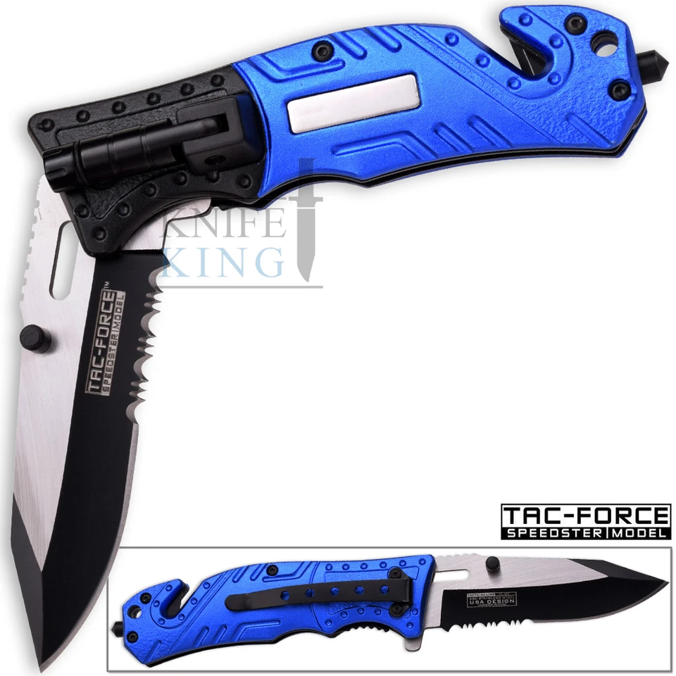 7.75" TAC FORCE POLICE RESCUE FLASHLIGHT SPRING ASSISTED FOLDING POCKET KNIFE - Image 3 of 4